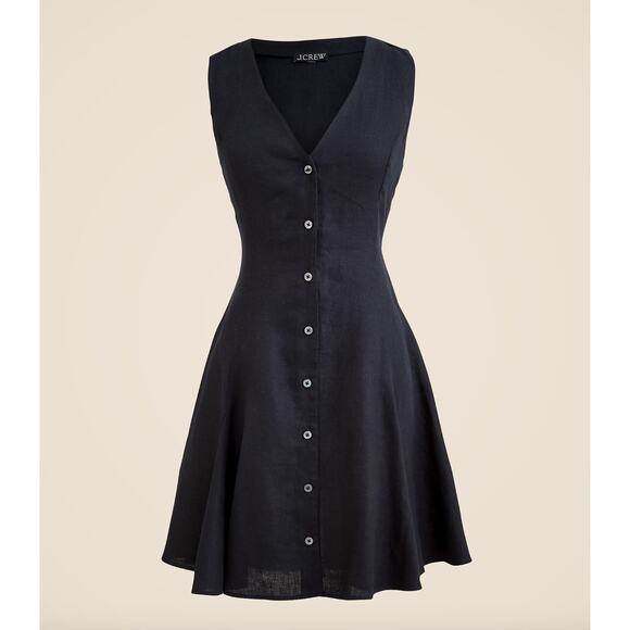 J.Crew Linen Mini Dress A Line Black Minimalist Classic Cinched V Neck US 10 NWT - Picture 4 of 12